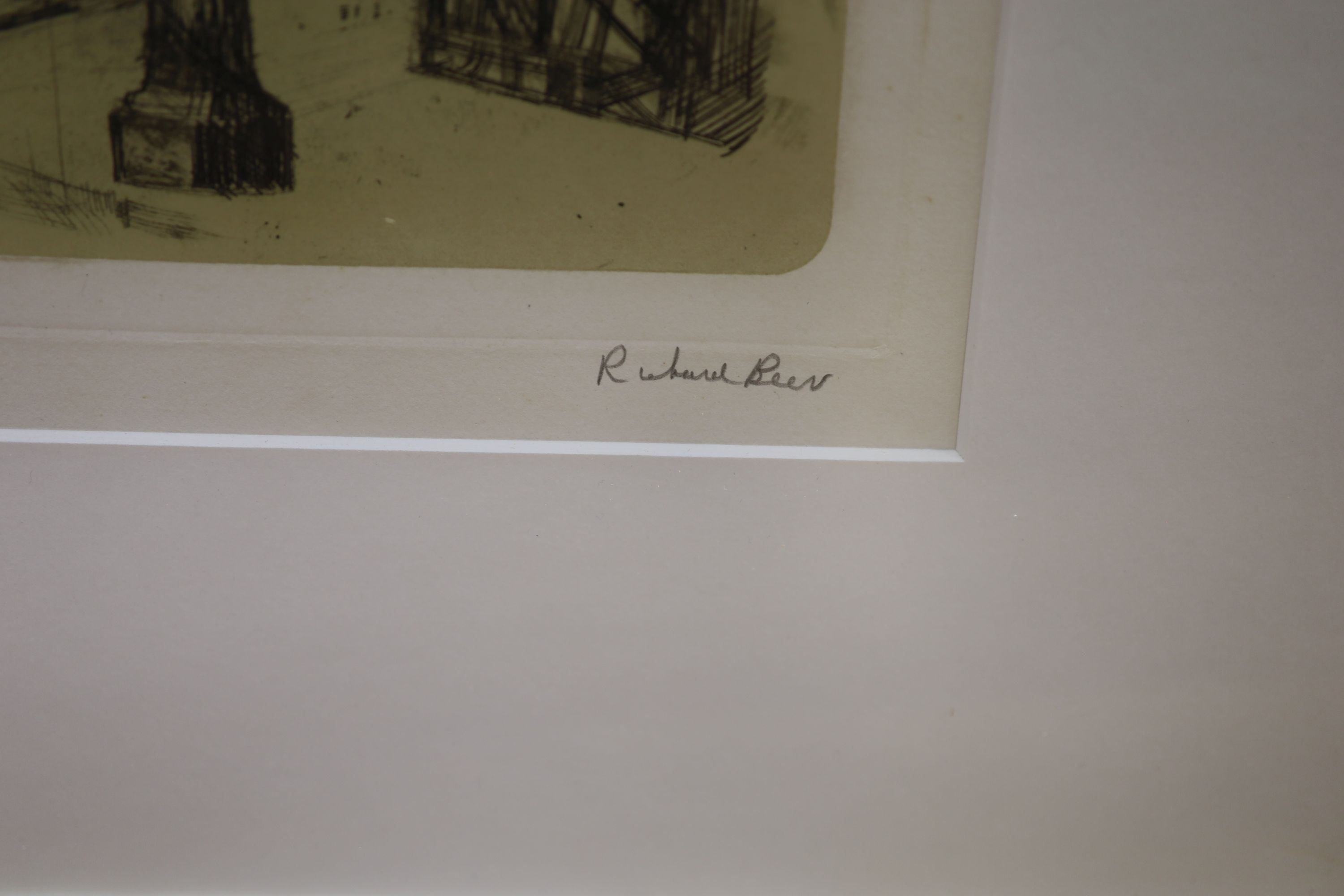Richard Beer, coloured etching with aquatints, Pauls Wharf, signed in pencil, 32/75, 60 x 40cm